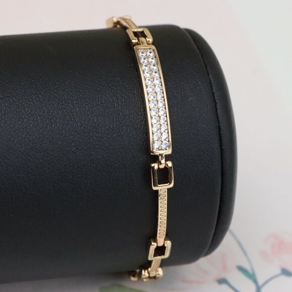 "Elegant Rose Gold Bracelet with Sparkling CZ Bar Accent, XPBL0904 - Picture 1 of 13